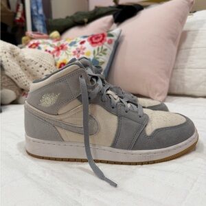 Gray and Cream High-Top Sneakers